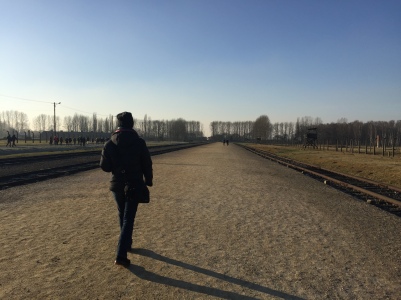 Our guide, cutting a lonely figure at Birkenau